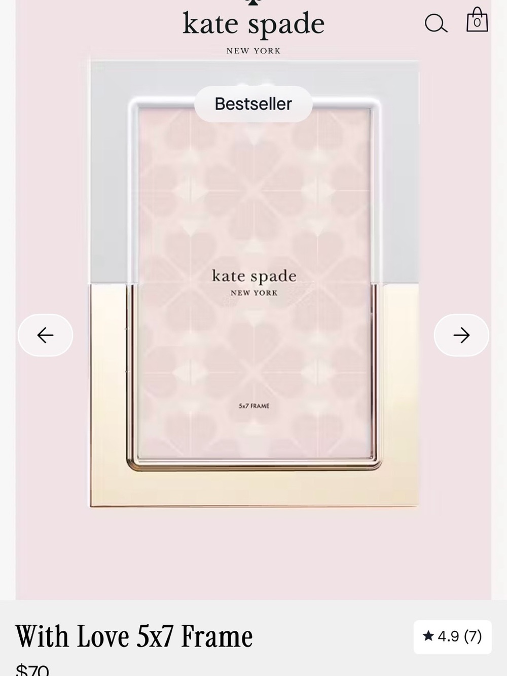 kate spade black & gold picture frame (back view)